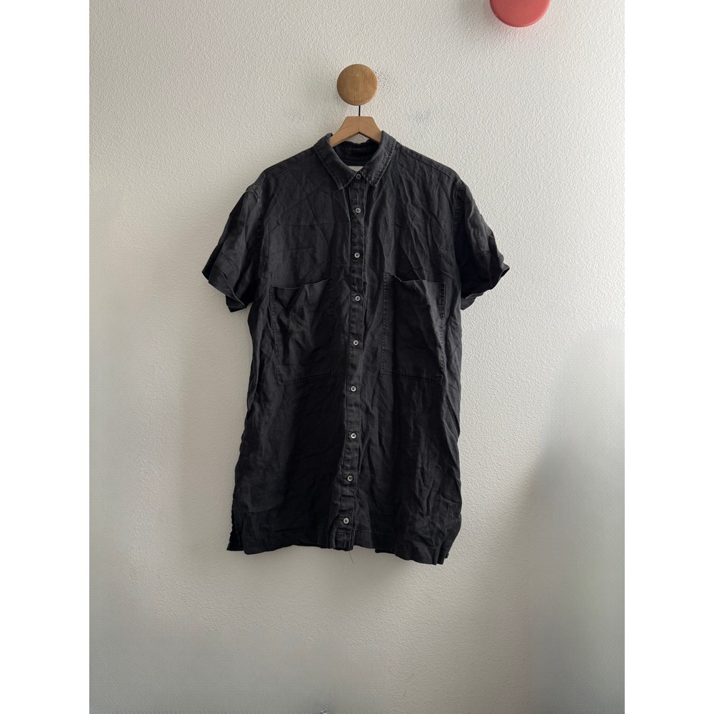 Steven Alan Womens Black 100% Linen Short Sleeve Button Down Shirt Dress Large